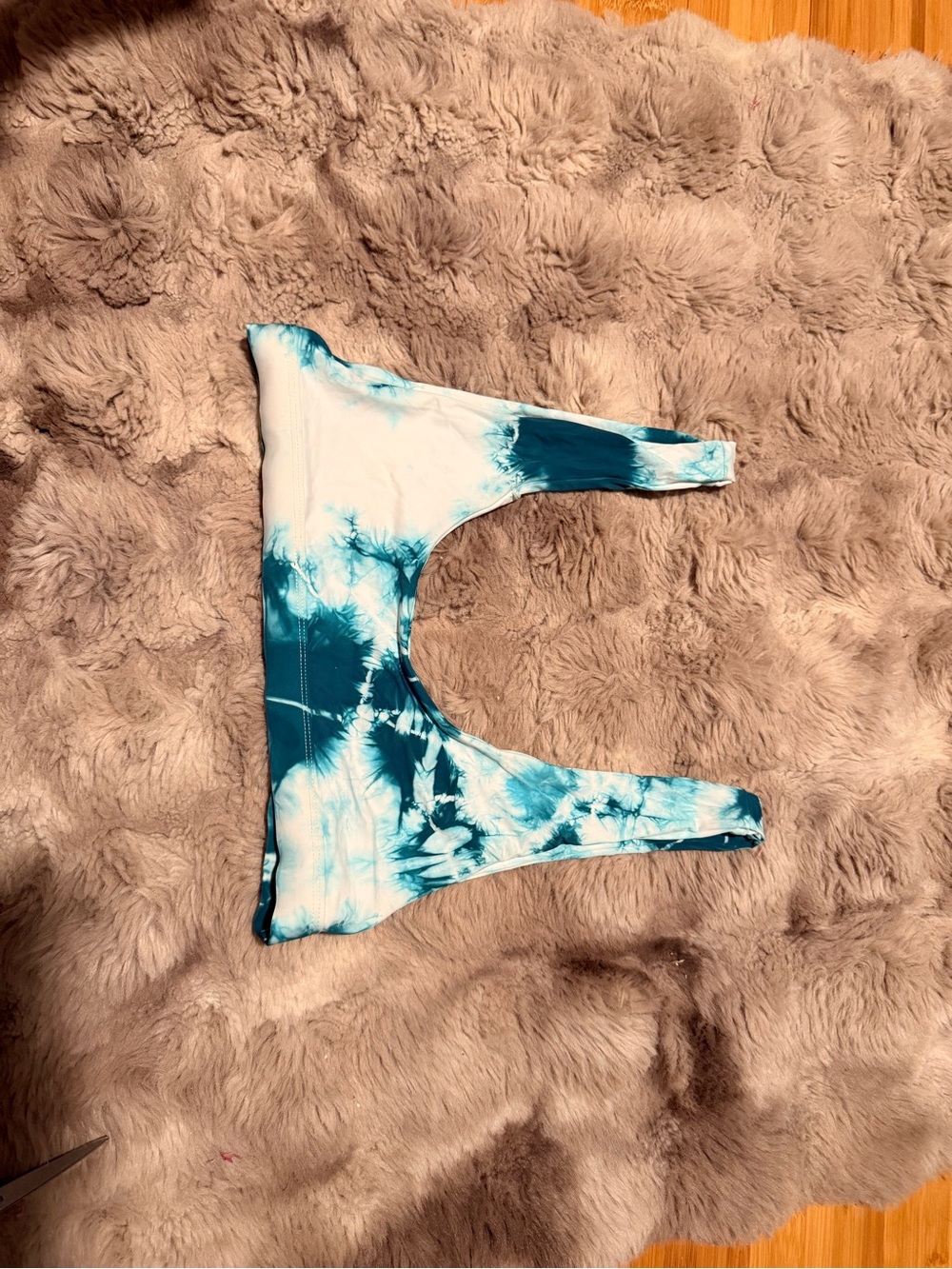 Tie-Dye Scoop Neck Bikini Top - Teal & White